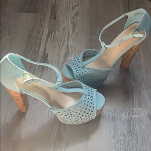 Bamboo light blue platform heels with cork heel